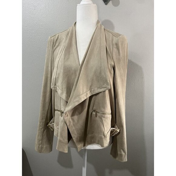 Jones New York Jacket Women Medium Faux Suade Stretchy Draped Tan - Picture 2 of 8